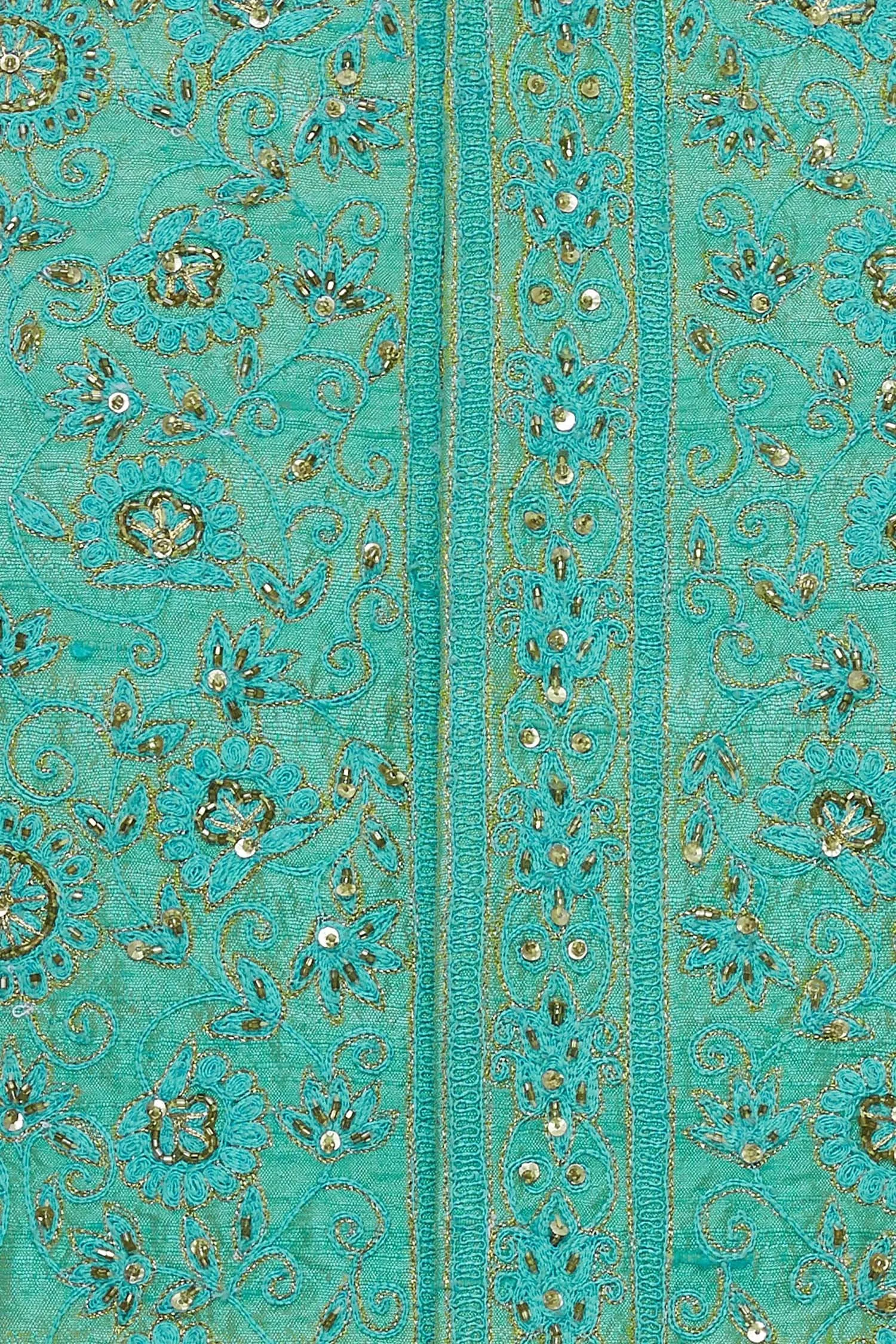 Green Raw Silk Embroidered Nehru Jacket Bandhgala Waistcoat Bandi