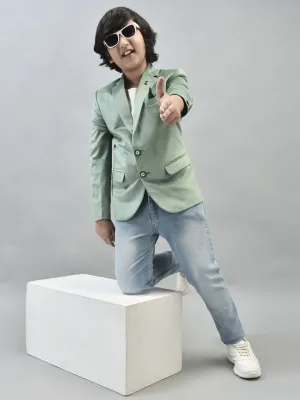 Green Velvet Finish Single Breasted Blazer