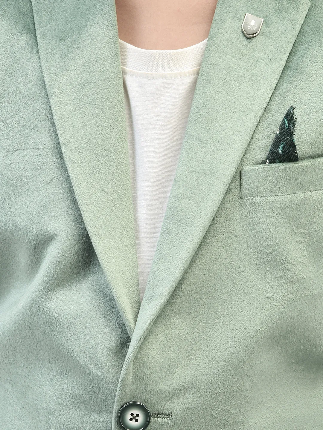 Green Velvet Finish Single Breasted Blazer