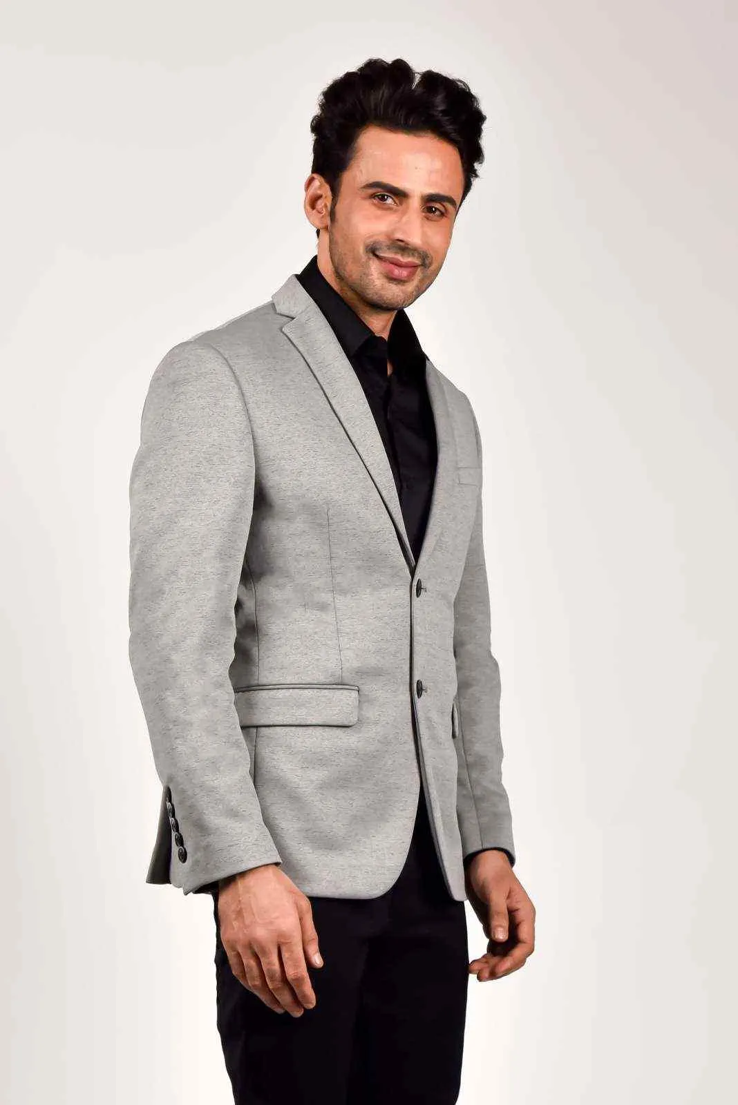 Grey Knitted Blazer for Evenings