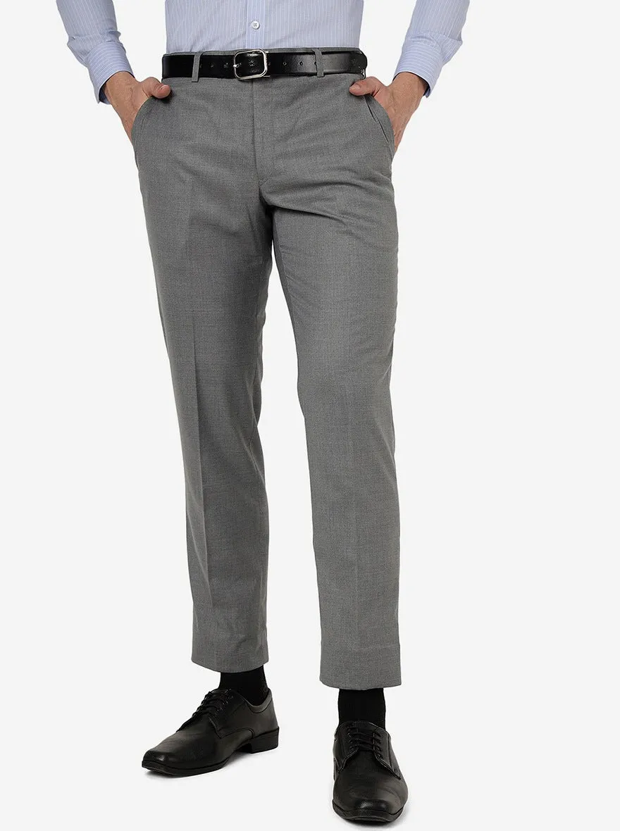 Grey Solid Classic Fit Formal Trouser | JadeBlue