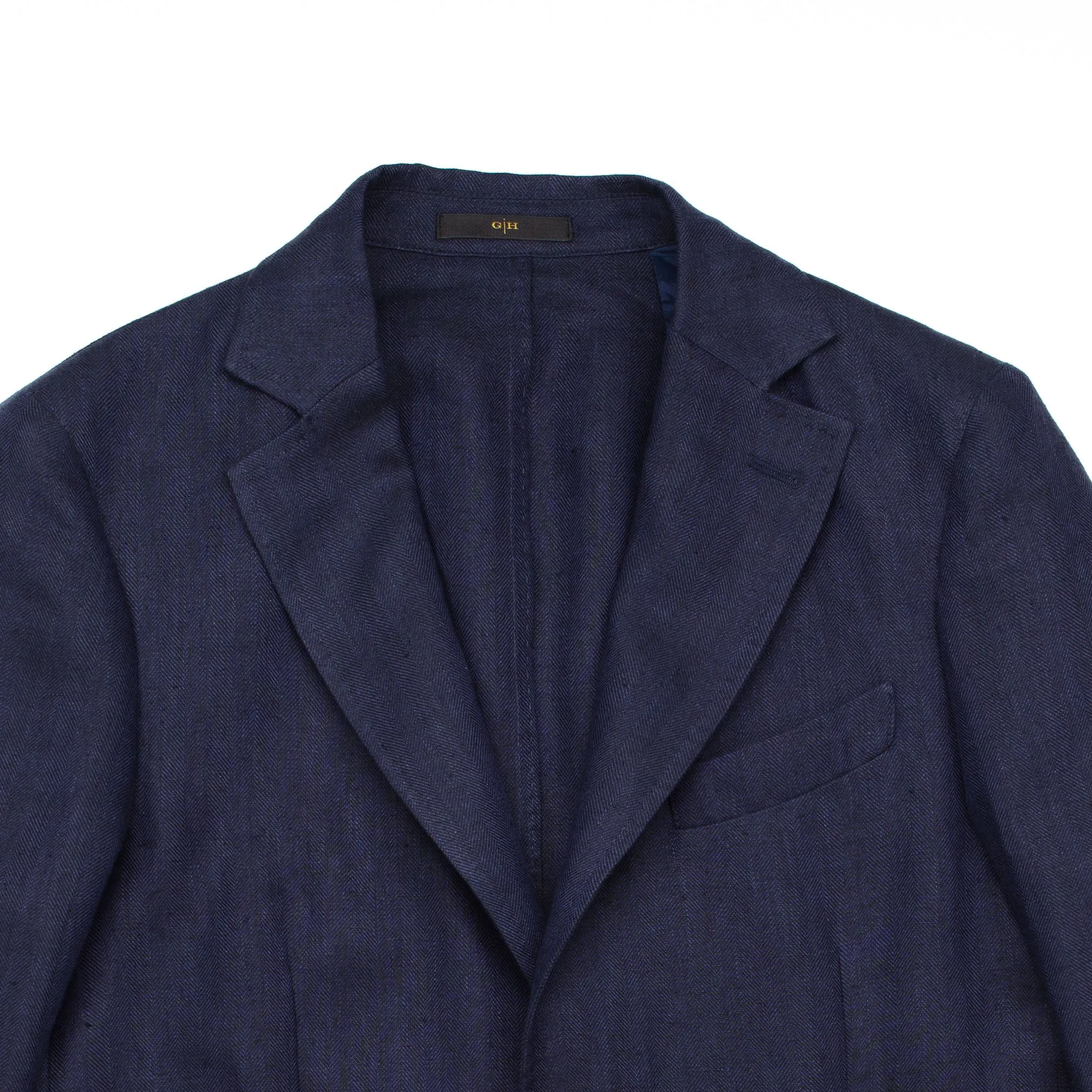 Hemp & Linen Herringbone Summer Jacket in Navy