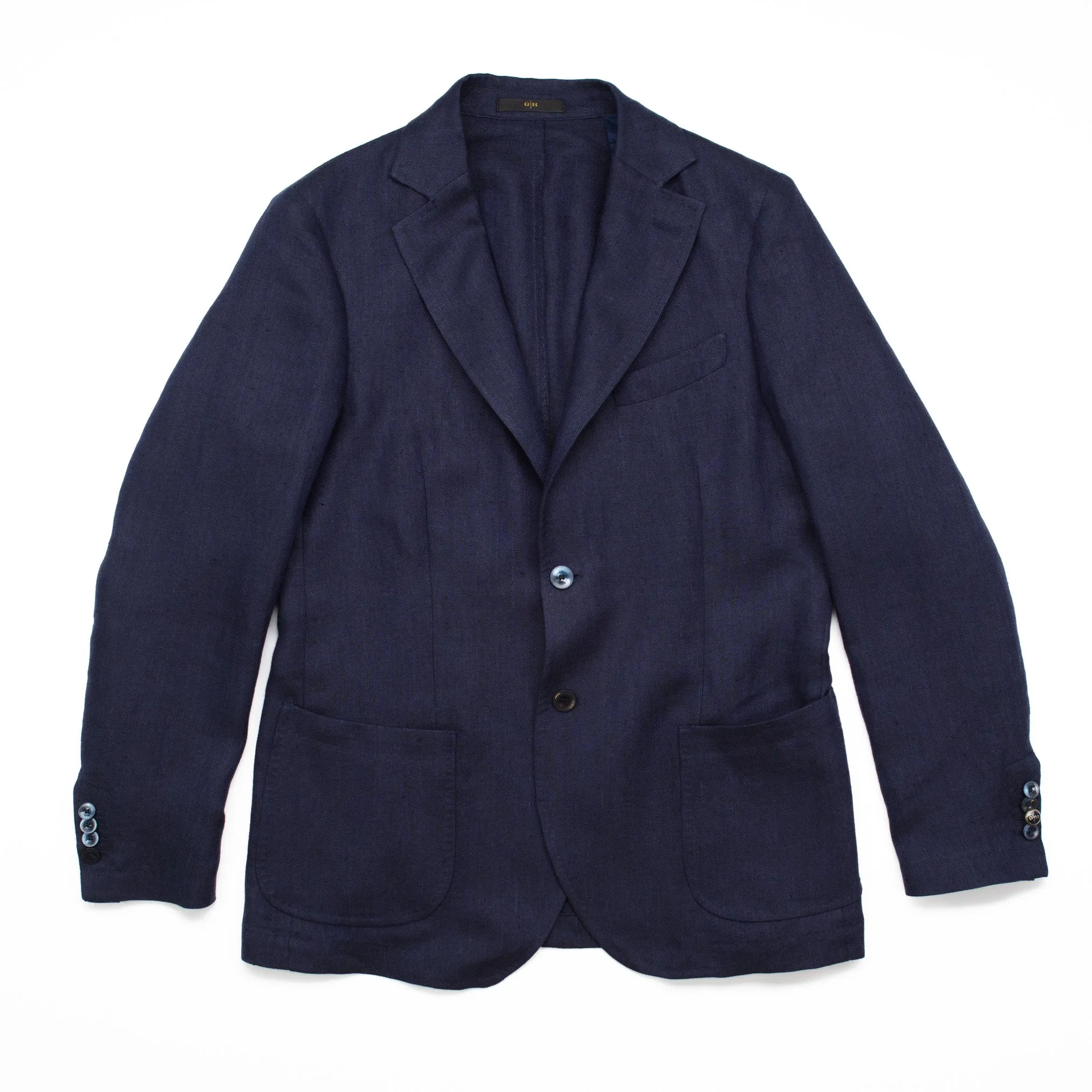 Hemp & Linen Herringbone Summer Jacket in Navy
