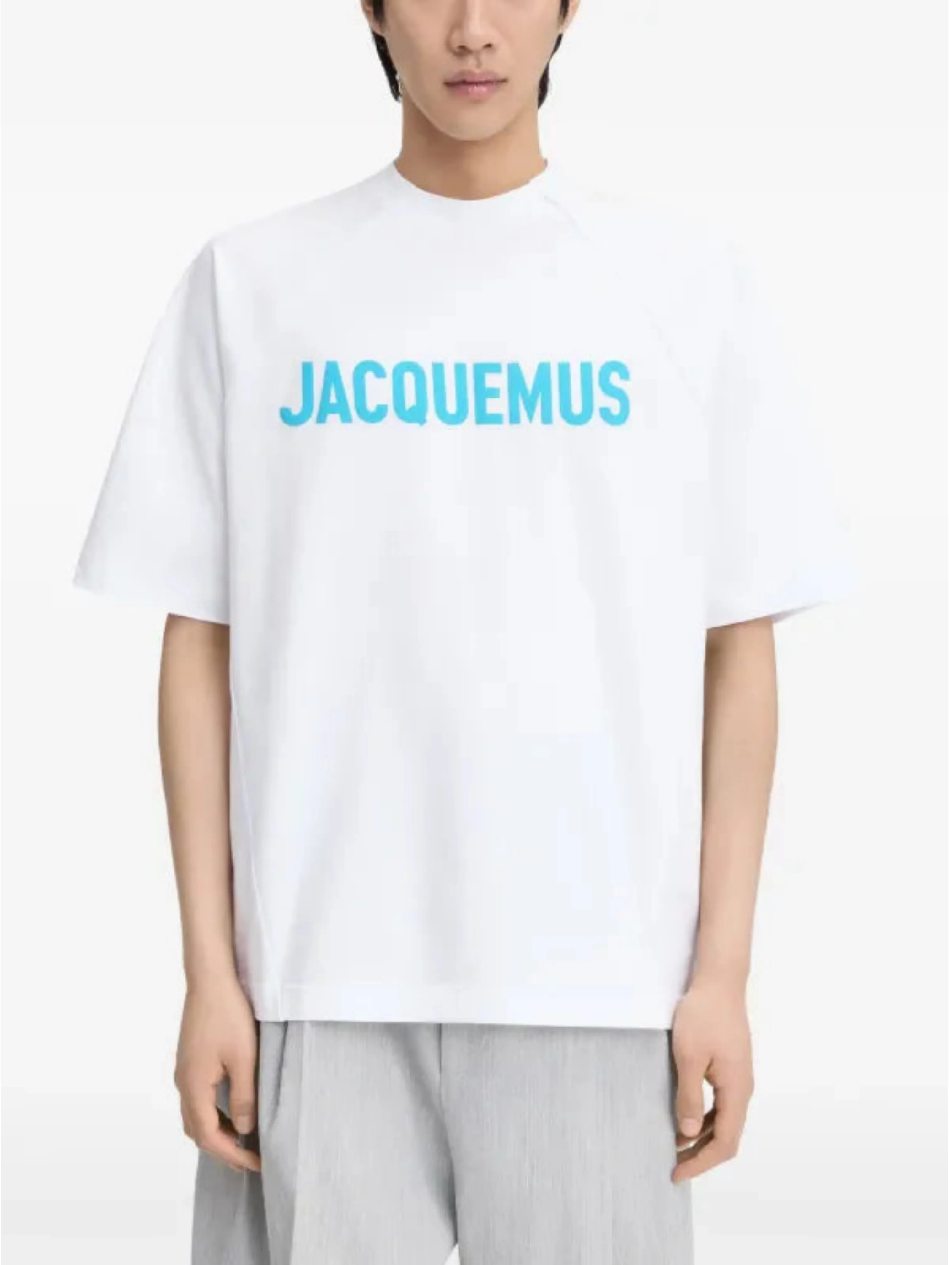JACQUEMUS LE TYPO OVERSIZED TEE WHITE TURQUOISE