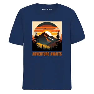KART BLACK Men's Plus Size Navy Color Tshirts | Regular Fit Round Neck Cotton Tshirts | NVY-ADVENTURE WAITS