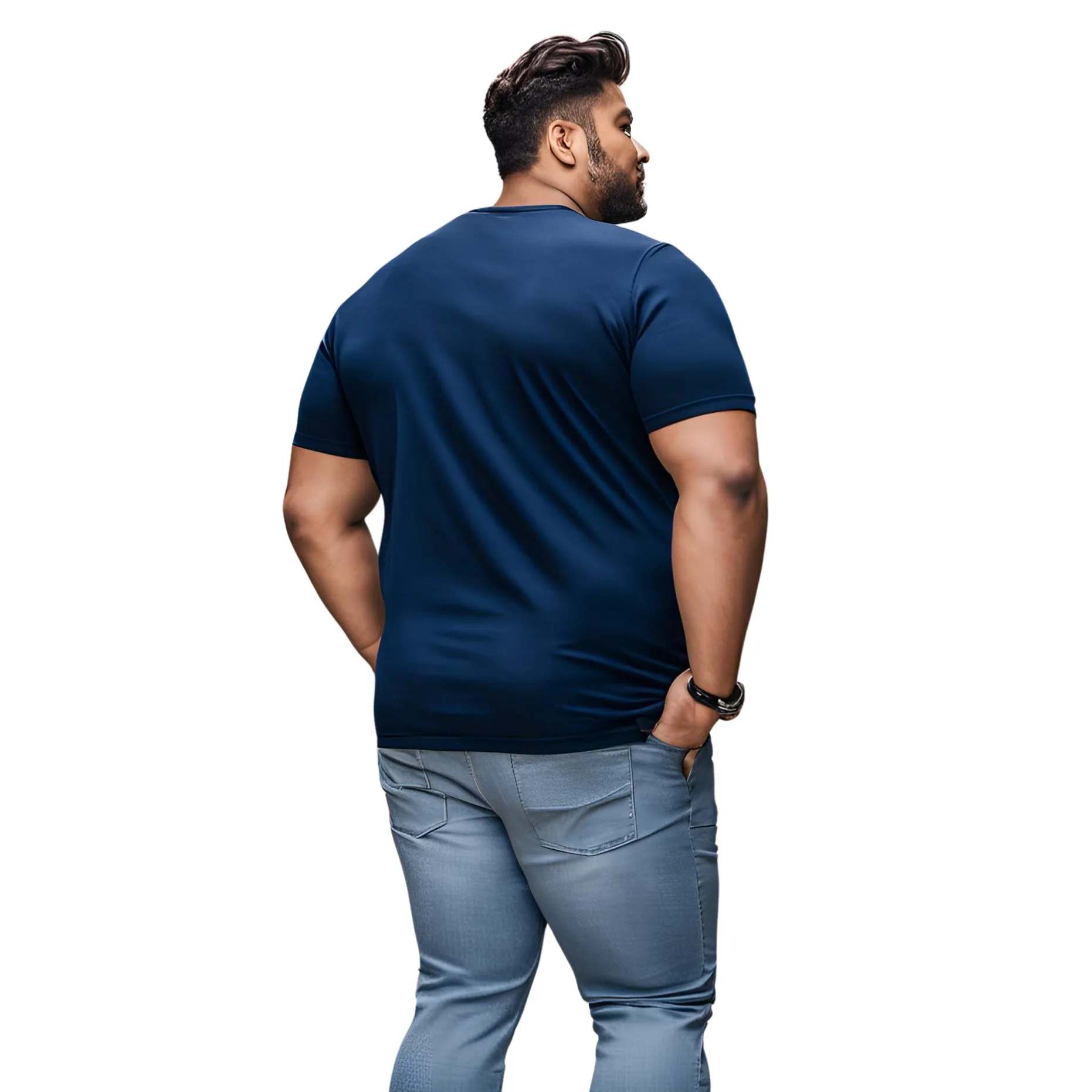 KART BLACK Men's Plus Size Navy Color Tshirts | Regular Fit Round Neck Cotton Tshirts | NVY-POSSITIVE