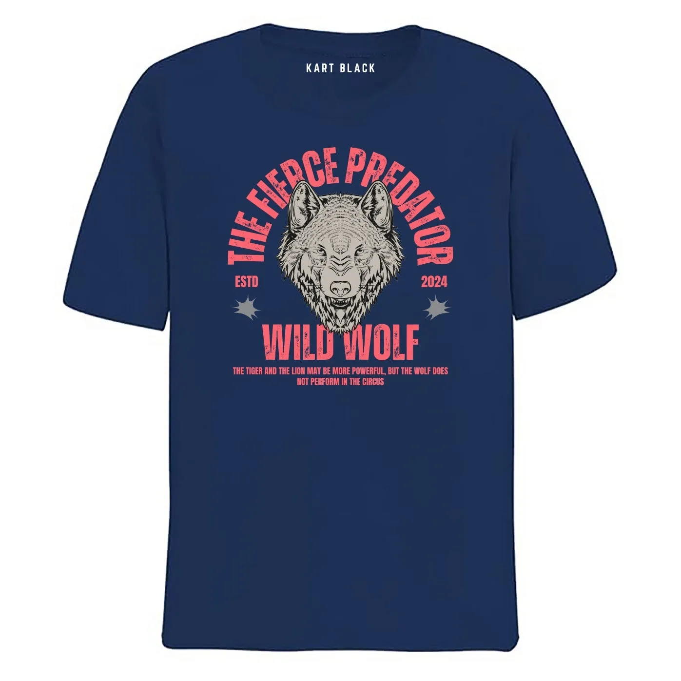KART BLACK Men's Plus Size Navy Color Tshirts | Regular Fit Round Neck Cotton Tshirts | NVY-WILD WOLF
