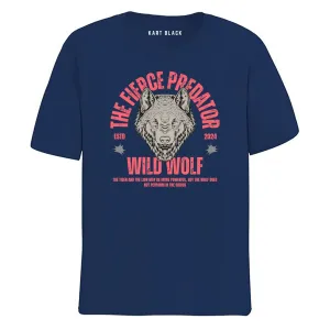 KART BLACK Men's Plus Size Navy Color Tshirts | Regular Fit Round Neck Cotton Tshirts | NVY-WILD WOLF