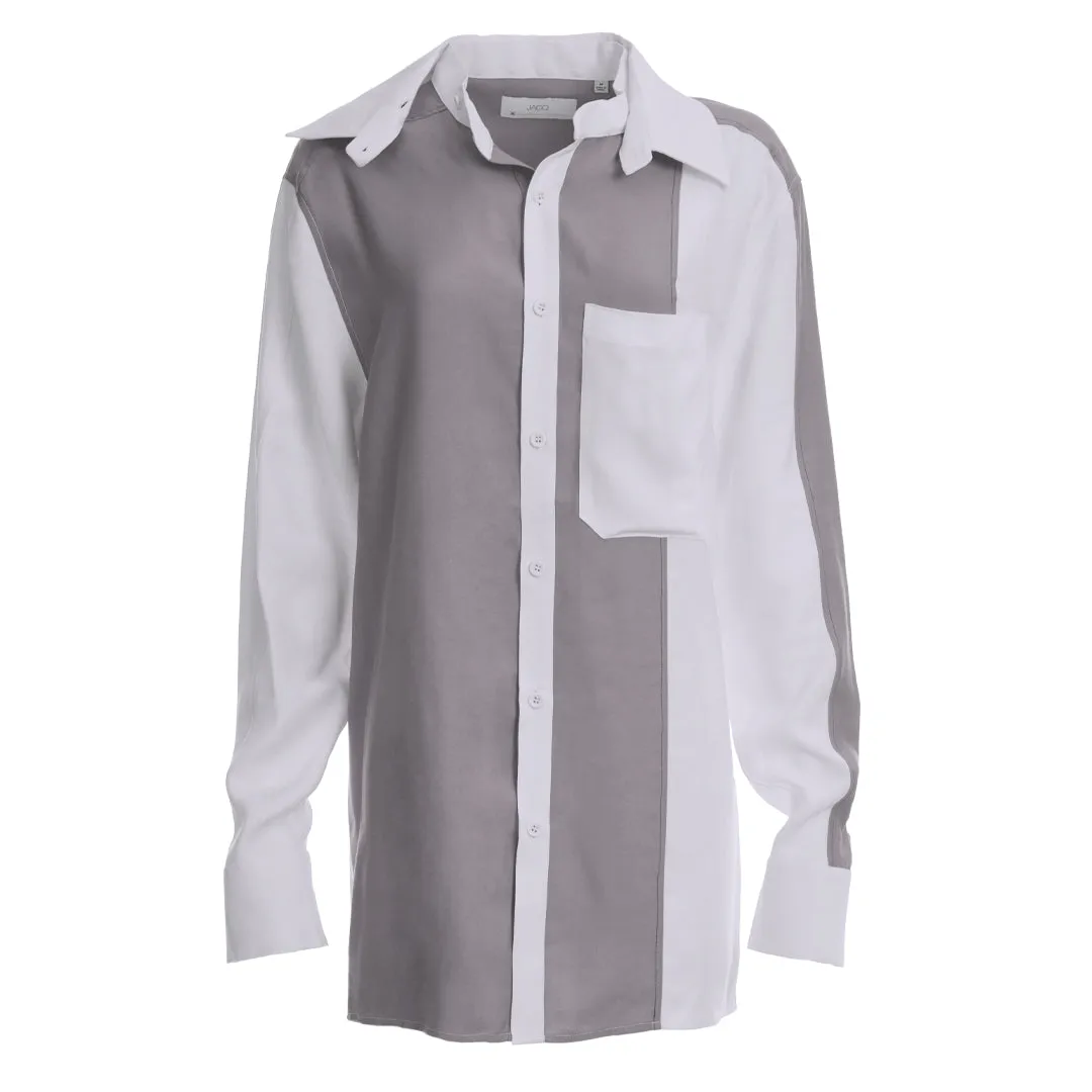 KEEGAN TOP WITH CONVERTIBLE COLLAR CHARCOAL GRAY & SILVER MINK
