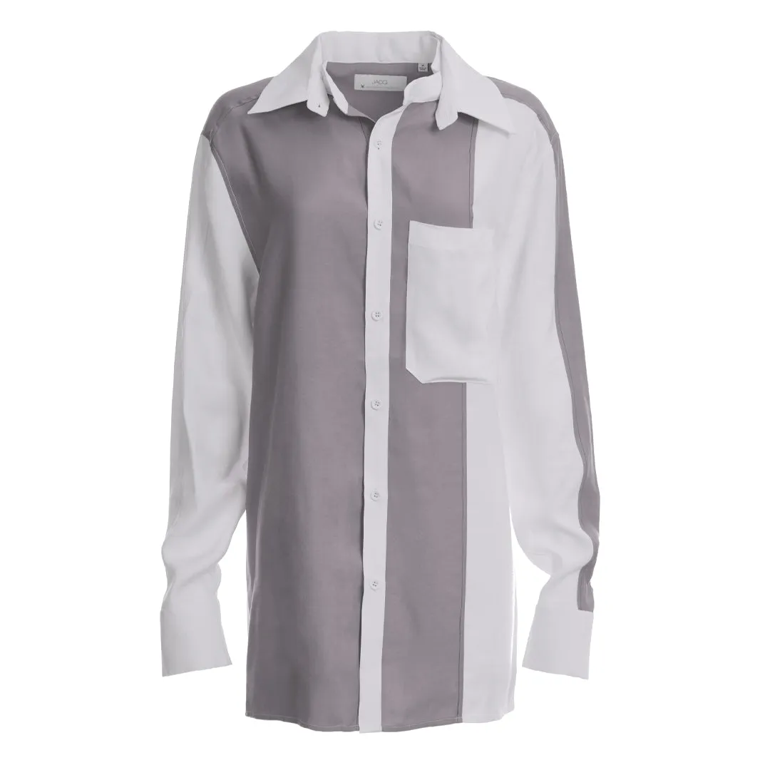 KEEGAN TOP WITH CONVERTIBLE COLLAR CHARCOAL GRAY & SILVER MINK