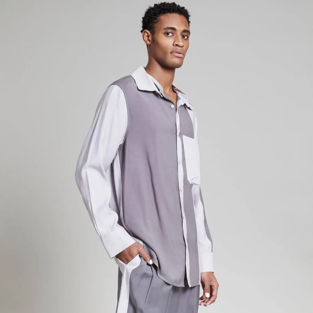 KEEGAN TOP WITH CONVERTIBLE COLLAR CHARCOAL GRAY & SILVER MINK