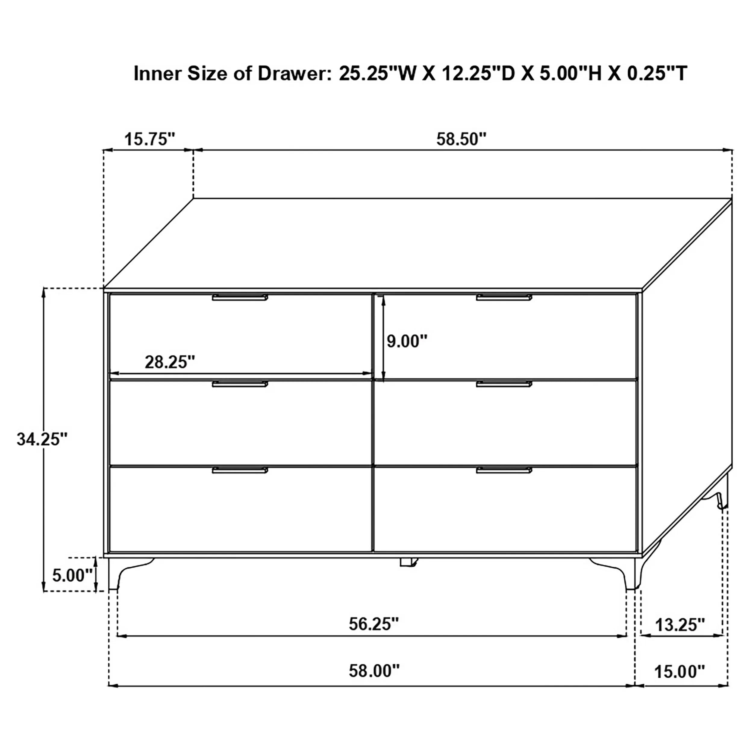 Kendall 6-drawer Dresser White
