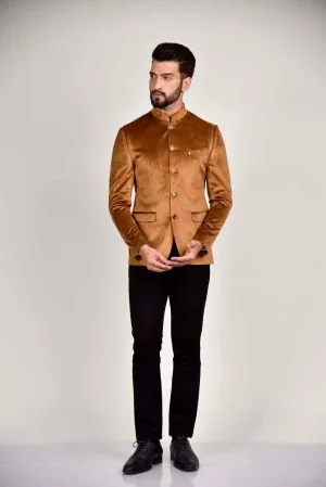 Khaki Velvet Bandhgala Blazer