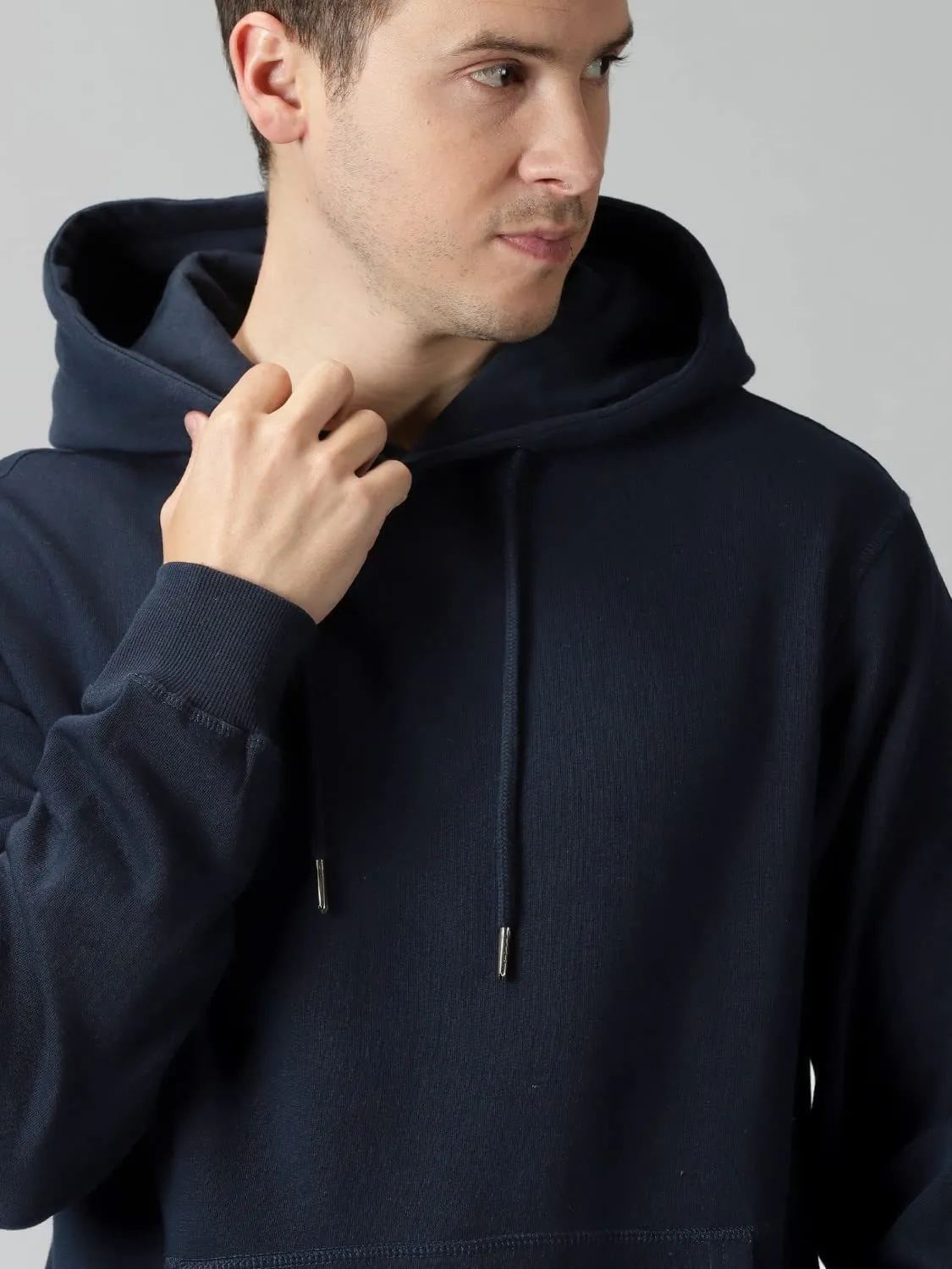 Klizzer Luxury Men's 100% Cotton Pullover Hoodie, Fleece Heavyweight Hooded Sweatshirt With Front Pocket (Navy Blue, M)