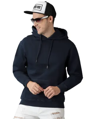 Klizzer Luxury Men's 100% Cotton Pullover Hoodie, Fleece Heavyweight Hooded Sweatshirt With Front Pocket (Navy Blue, M)