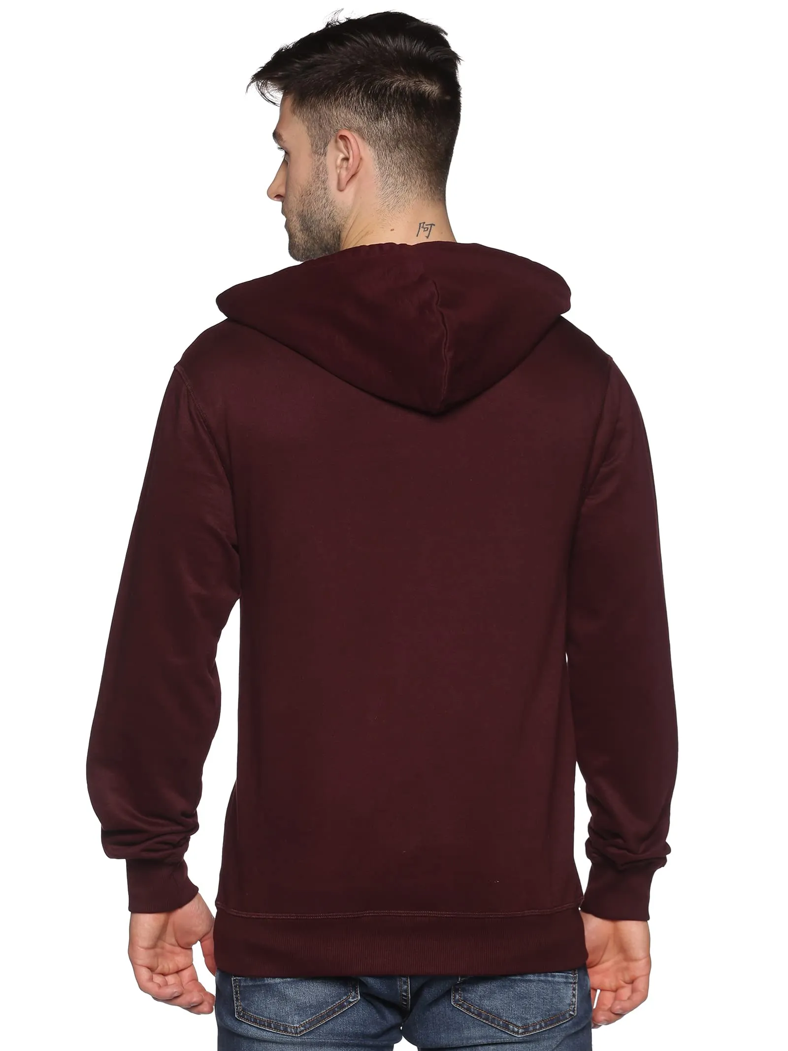 Klizzer Luxury Mens Zip Up Hoodie of Cotton Fleece Heavyweight sweatshirt hoodie(Maroon, Large)