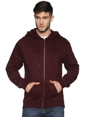 Klizzer Luxury Mens Zip Up Hoodie of Cotton Fleece Heavyweight sweatshirt hoodie(Maroon, Large)