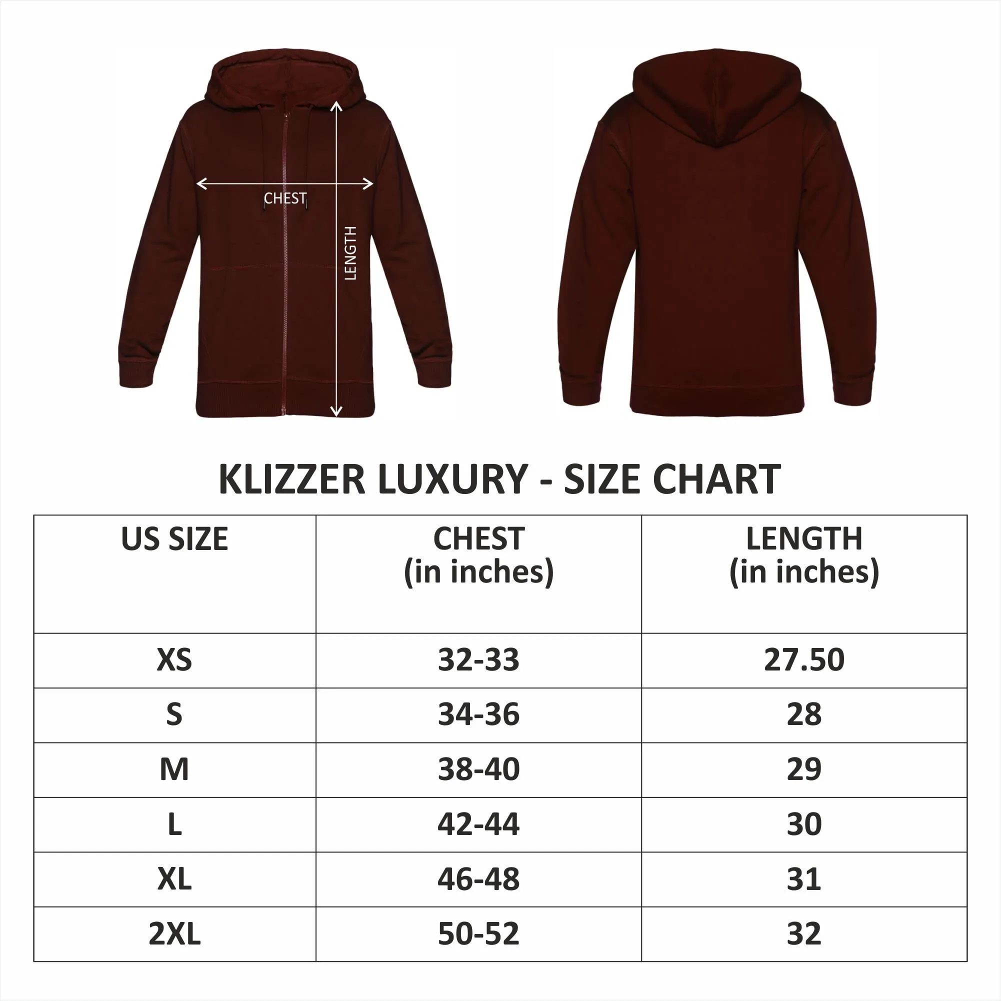 Klizzer Luxury Mens Zip Up Hoodie of Cotton Fleece Heavyweight sweatshirt hoodie(Maroon, Large)