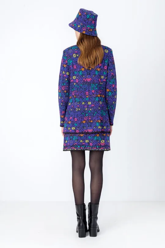 Knitted Blazer, Floral Pattern - Black
