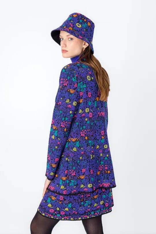 Knitted Blazer, Floral Pattern - Black