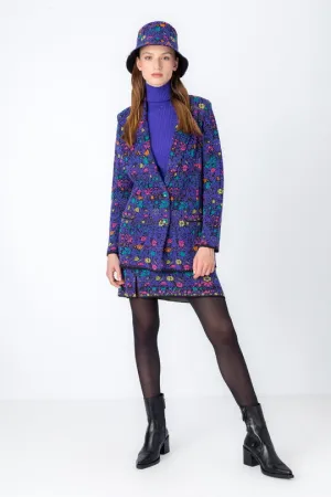 Knitted Blazer, Floral Pattern - Black