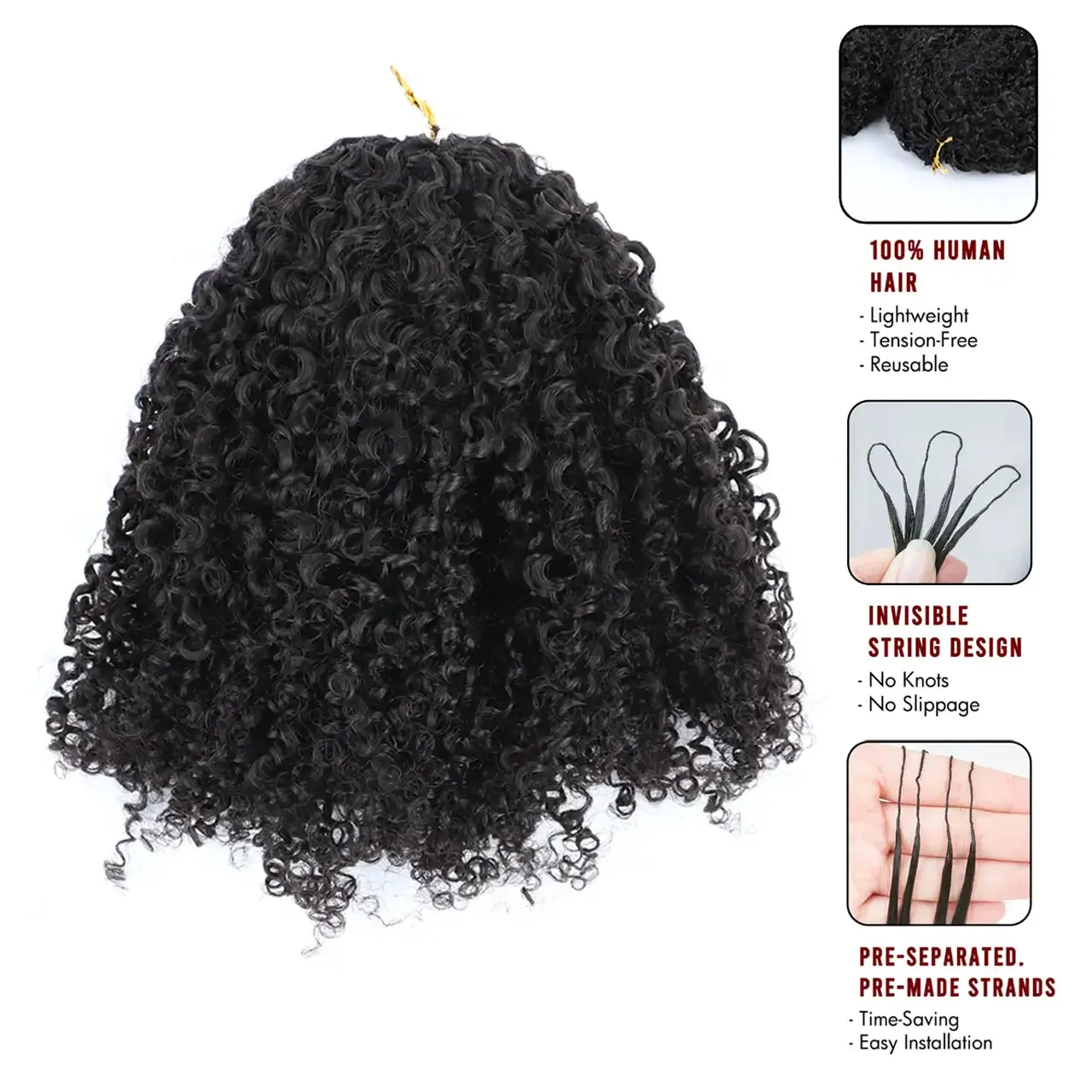 Knotless Pre-Separated Feather Crochet Hair Extension Tight Curly Human Hair