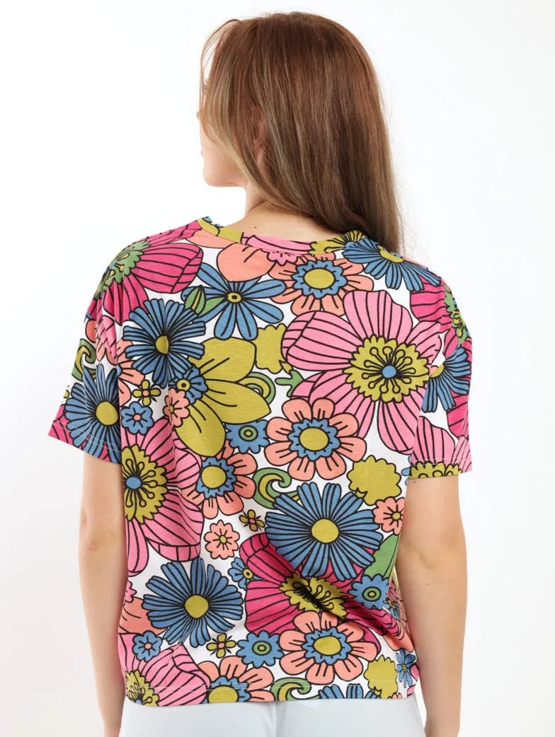 Ladies Bold Floral Relaxed Tee - White