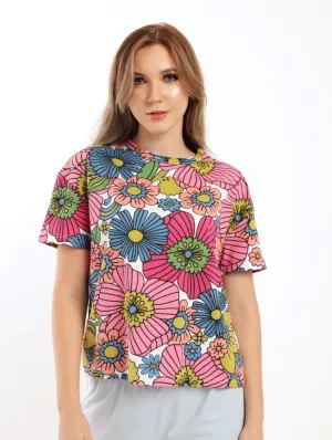 Ladies Bold Floral Relaxed Tee - White