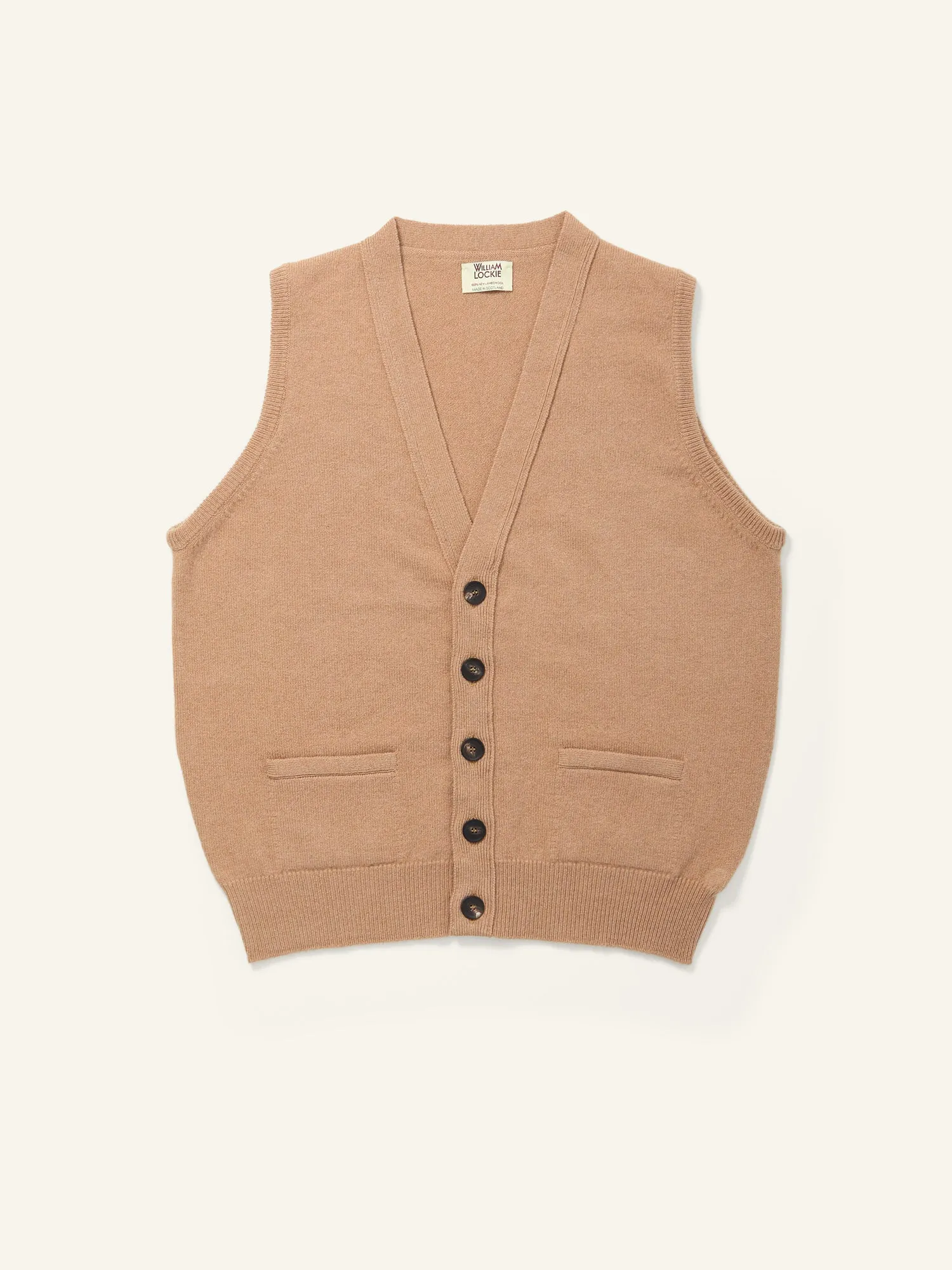 Lambswool Sleeveless Cardigan Camel