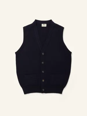Lambswool Sleeveless Cardigan Navy