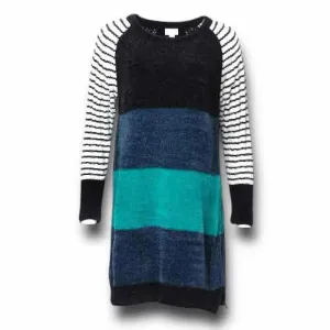 Lauren - Black Navy Teal Block Stripe Chenille