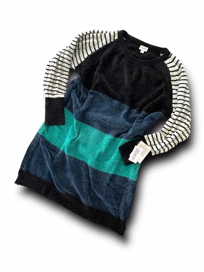 Lauren - Black Navy Teal Block Stripe Chenille