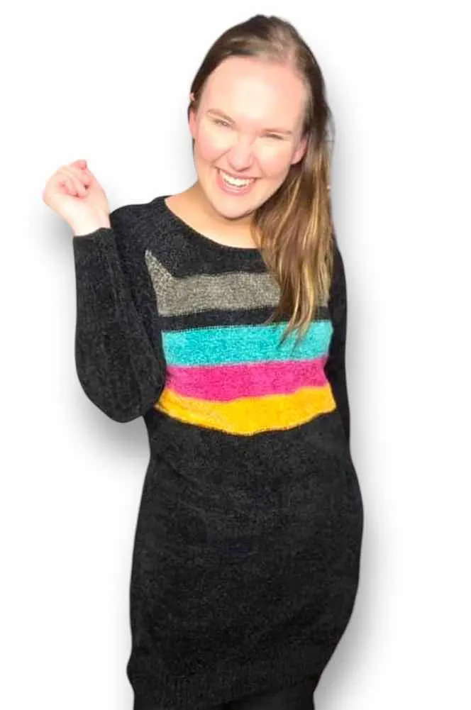 Lauren - Black Teal Magenta Yellow Chest Stripe