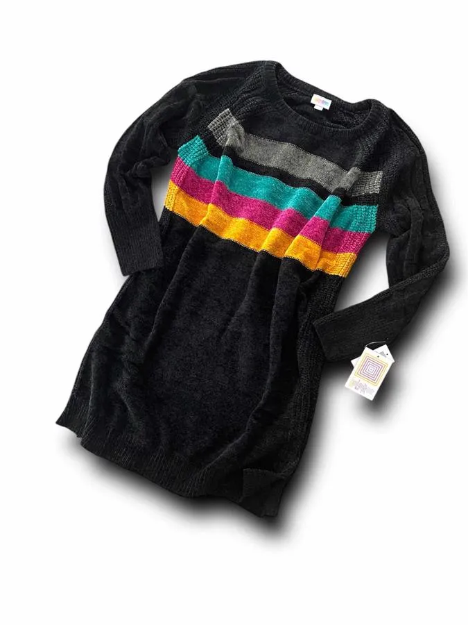 Lauren - Black Teal Magenta Yellow Chest Stripe