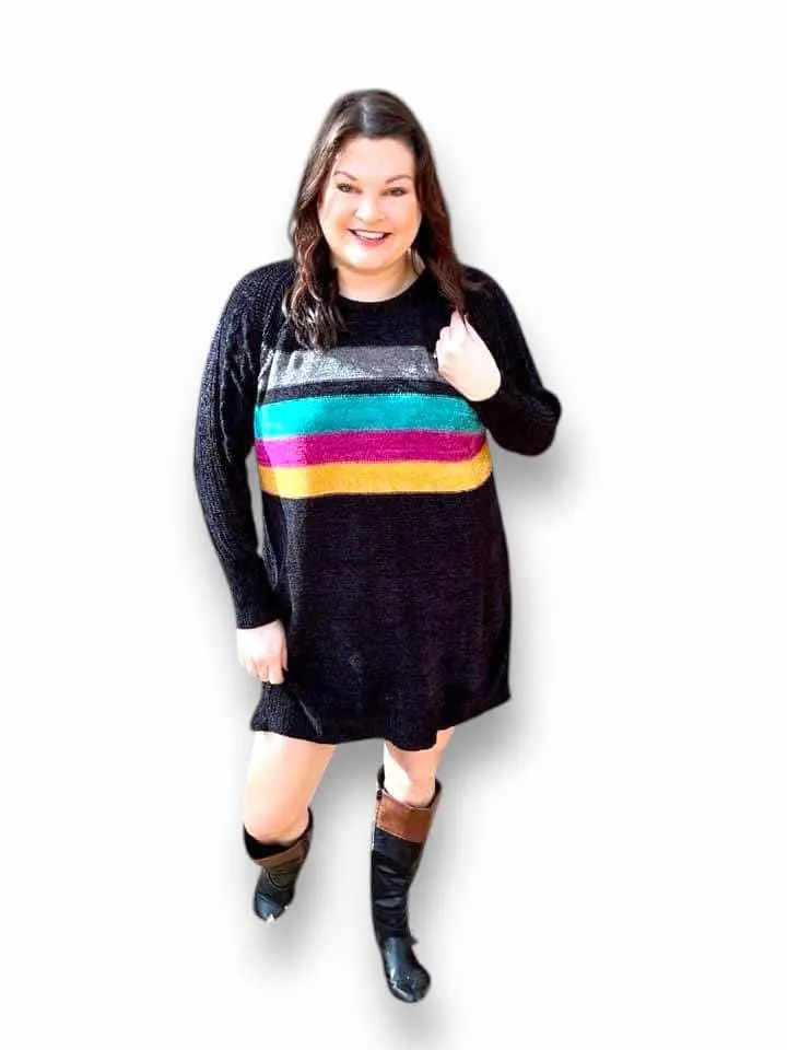 Lauren - Black Teal Magenta Yellow Chest Stripe