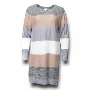 Lauren - Grey Tan White Block Stripe Sweater Knit