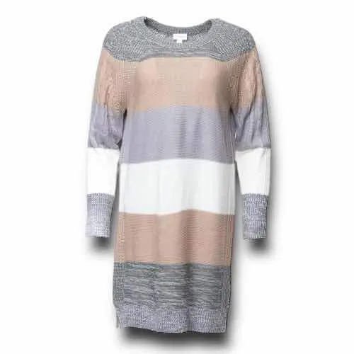 Lauren - Grey Tan White Block Stripe Sweater Knit
