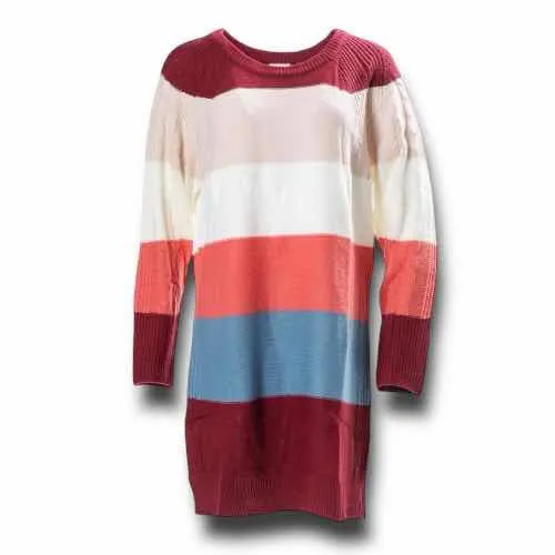 Lauren - Maroon Coral Teal Block Stripe