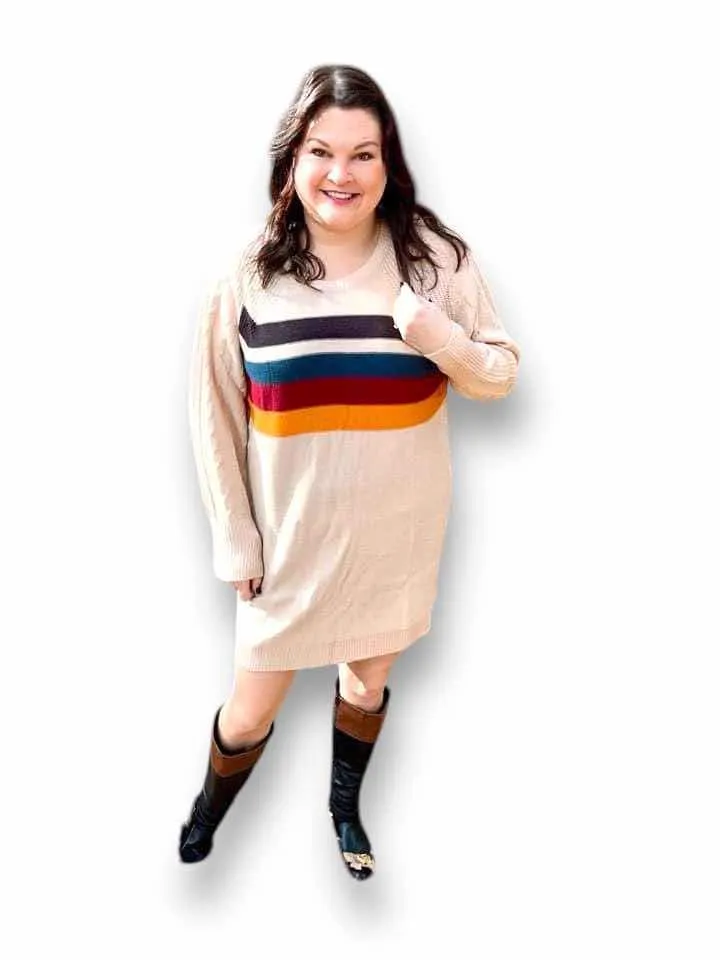 Lauren - Tan Retro Chest Stripe Sweater Knit