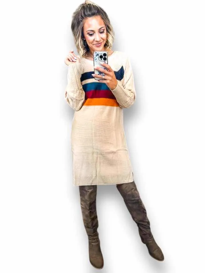 Lauren - Tan Retro Chest Stripe Sweater Knit