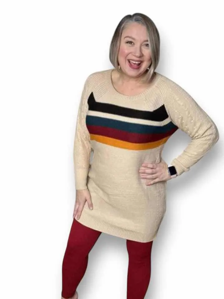 Lauren - Tan Retro Chest Stripe Sweater Knit