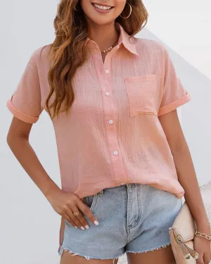 Lena - Plain blouse with button closure and short sleeves