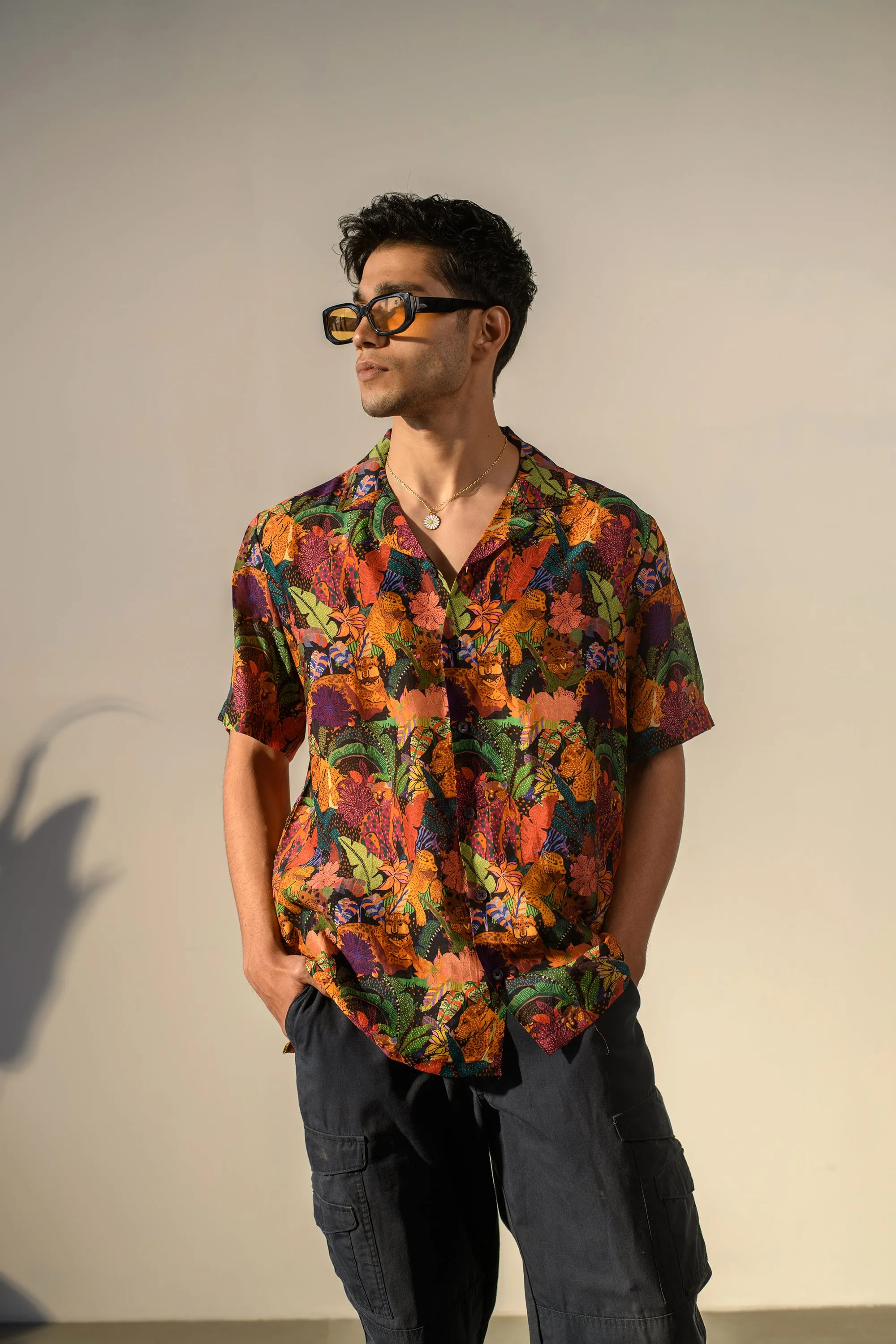 Leopard Multicolor Floral  - Russian Silk - Oversize Hawaiin Collar Shirt