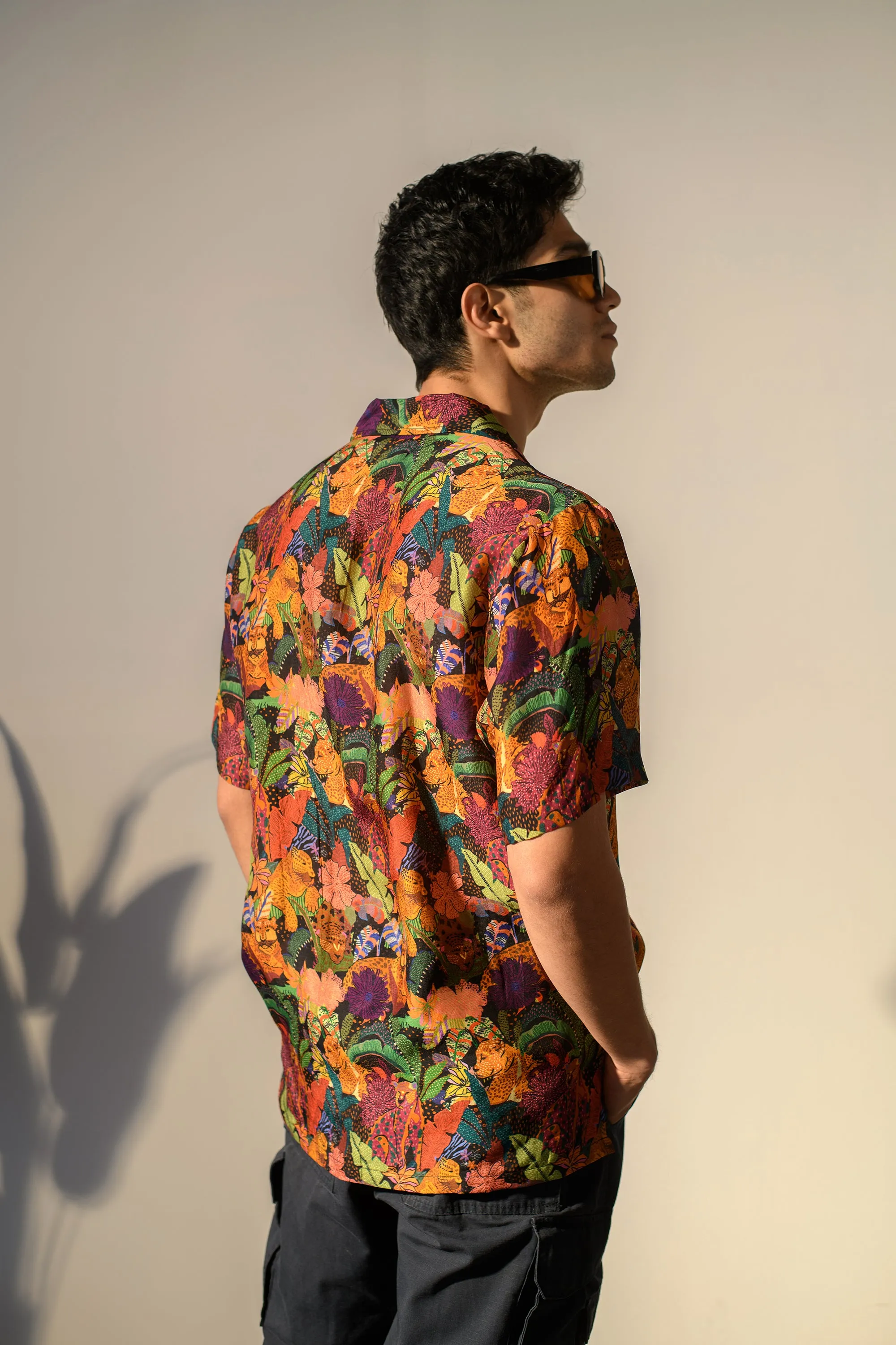 Leopard Multicolor Floral  - Russian Silk - Oversize Hawaiin Collar Shirt