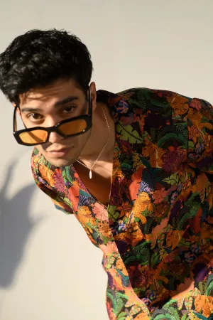Leopard Multicolor Floral  - Russian Silk - Oversize Hawaiin Collar Shirt