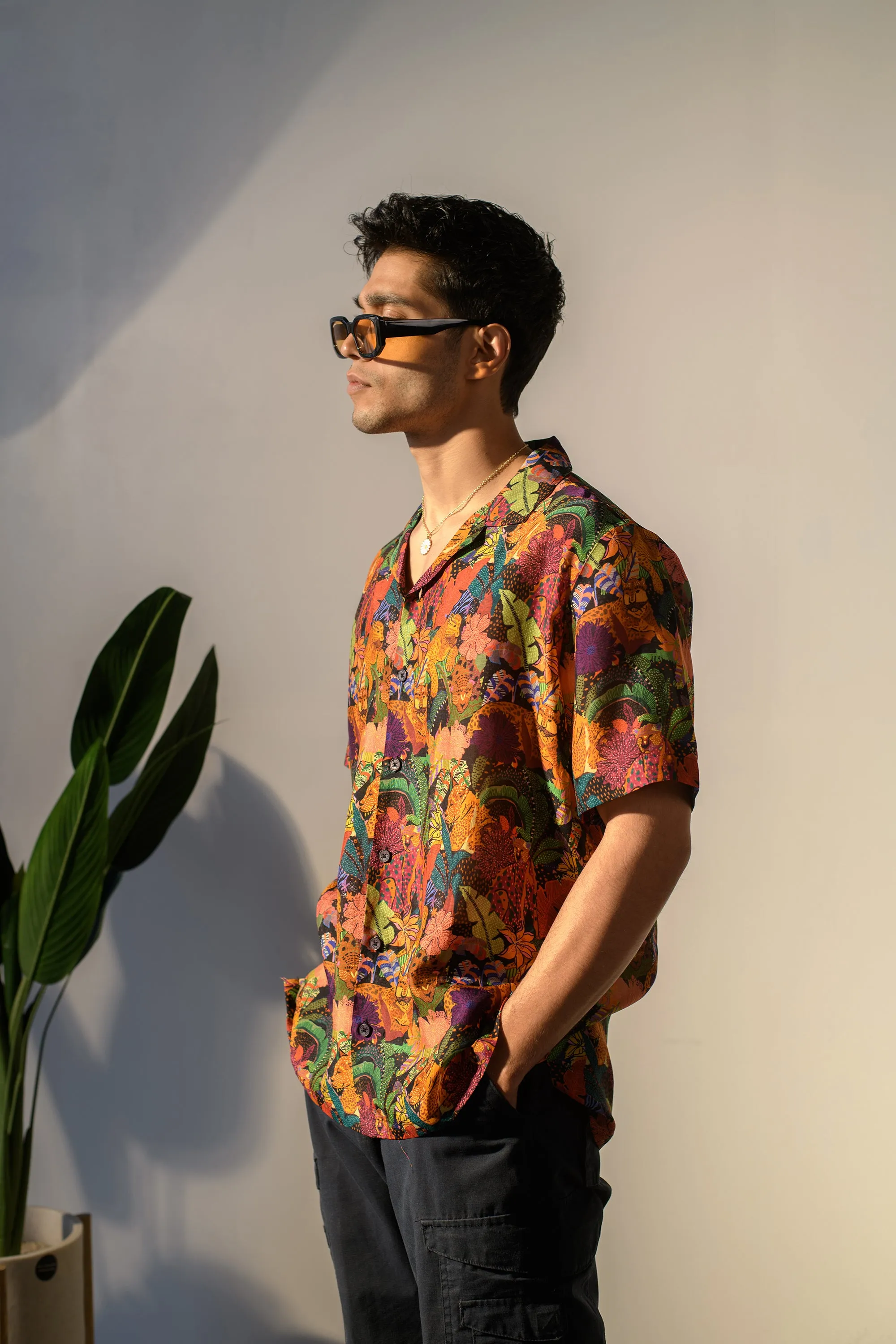Leopard Multicolor Floral  - Russian Silk - Oversize Hawaiin Collar Shirt