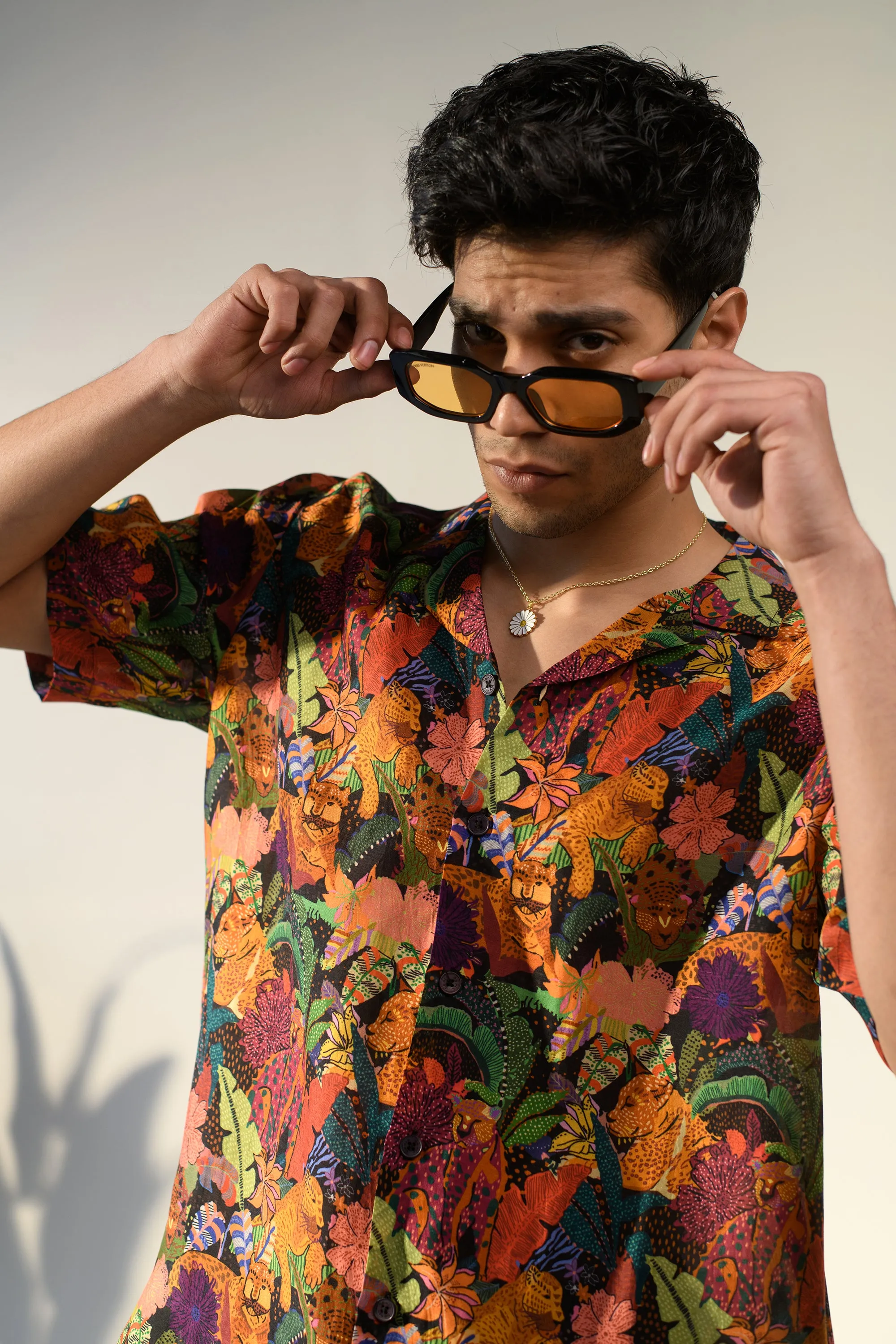 Leopard Multicolor Floral  - Russian Silk - Oversize Hawaiin Collar Shirt