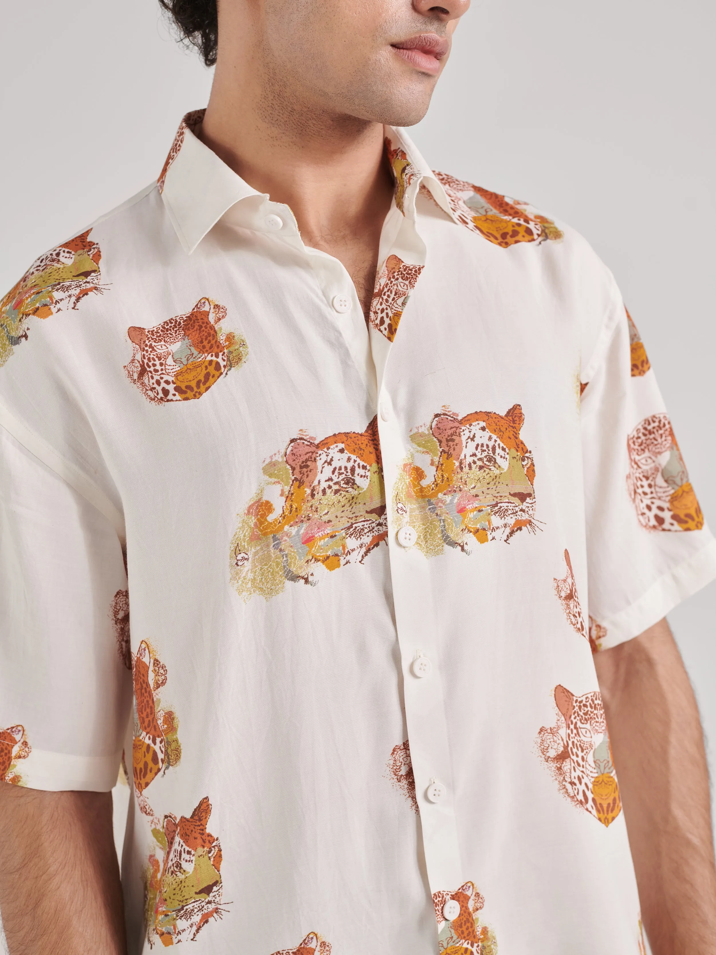 Leopard White Drop Shoulder Shirt