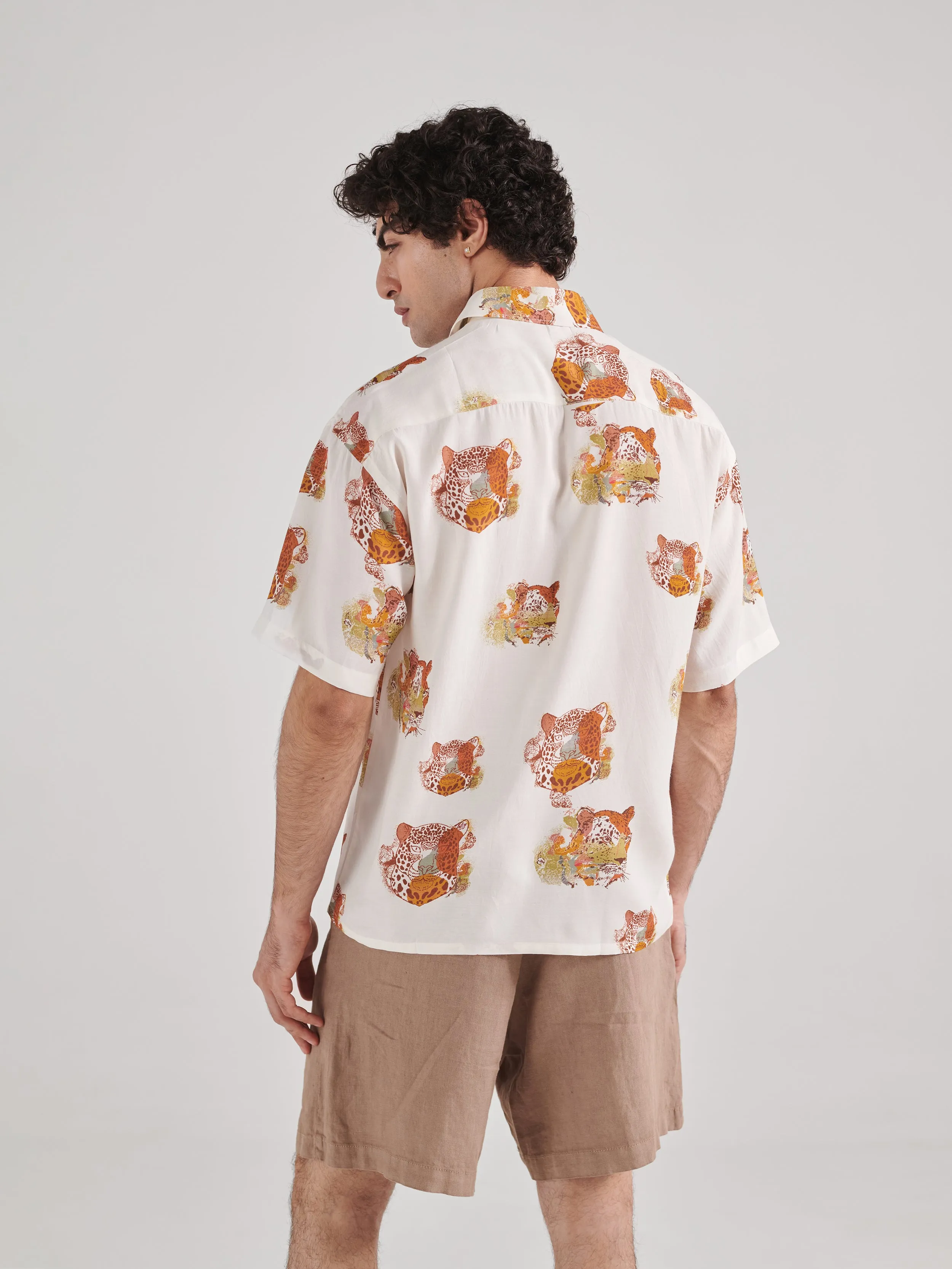 Leopard White Drop Shoulder Shirt
