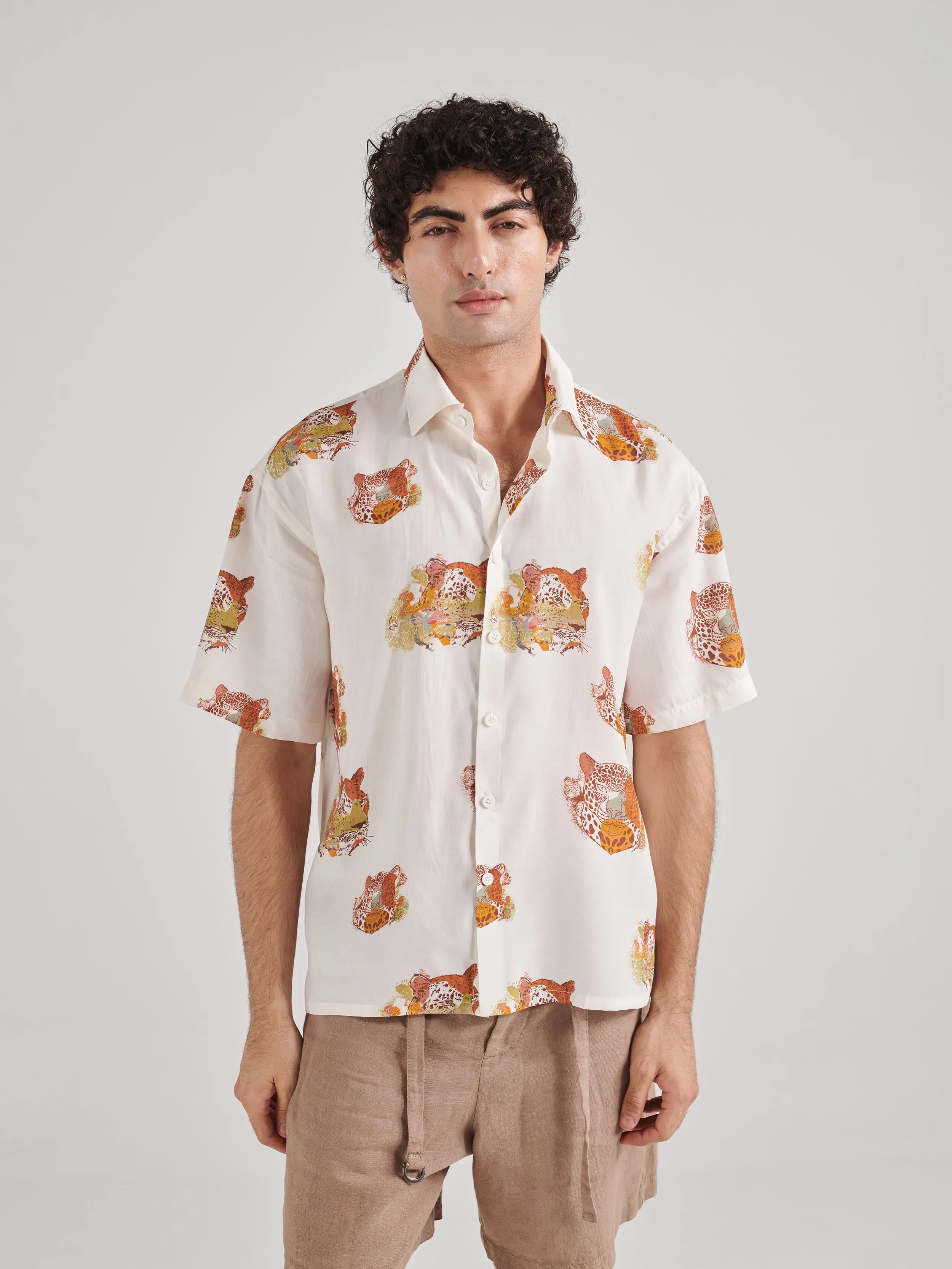 Leopard White Drop Shoulder Shirt